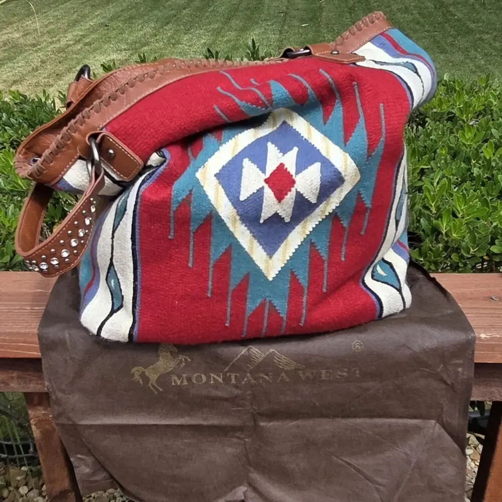 Montana West Southwestern Tapestry Tote Rhinestone Western Shoulder Bag